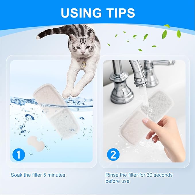 12 + 12 Pack Cat Water Fountain Filters Replacement Compatible with FEELNEEDY Cat Water Fountain FN-W07 135 fl oz/4L, Pet Water Filter Replacement, Replacement Filters and Foam Sponges