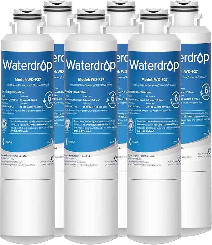 Waterdrop DA29-00020B Replacement for Samsung® Water Filter HAF-CIN/EXP, DA29-00020B, HAF-CIN, DA29-00020B-1, RF28HMEDBSR, RF263BEAESR, RS25J500DSR, RF263TEAESG, HDX FMS-2, DA97-08006A-1, 6 Filters