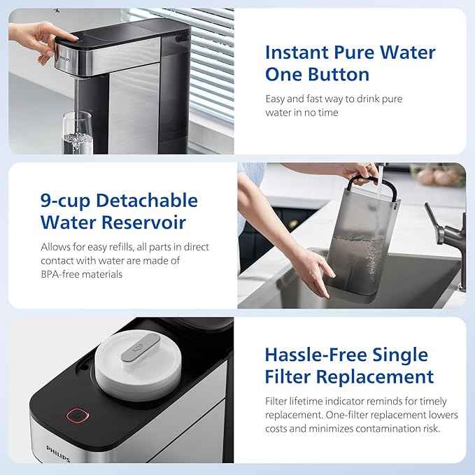 PHILIPS Reverse Osmosis Water Filter Countertop, Compact 5 Stage RO Water Filtration System Purifier Dispenser with Aquaporin Technology, NSF/ANSI 372 Certified, Reduce TDS