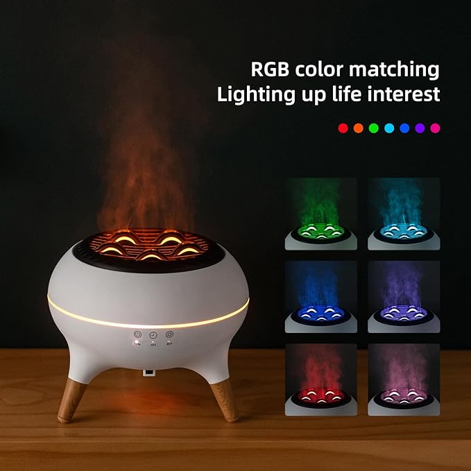 Essential Oil Diffuser 350ML Flame Diffuser Aromatherapy Humidifier, Remote & 7-Color Lights, Cool Mist Humidifier for Home Bedroom, Office, Hotel (White)