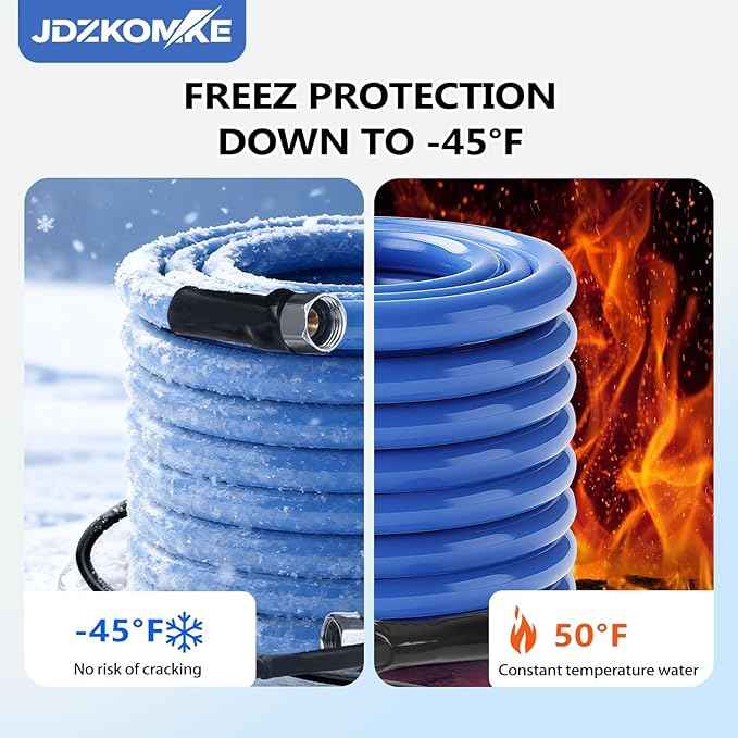 100FT Heated RV Water Hose - Freeze Protection Down to -45°F, Heavy-Duty PVC & Brass Fittings, 1/2" ID Lead-Free Hose for Camping/Poultry Farms (100FT)
