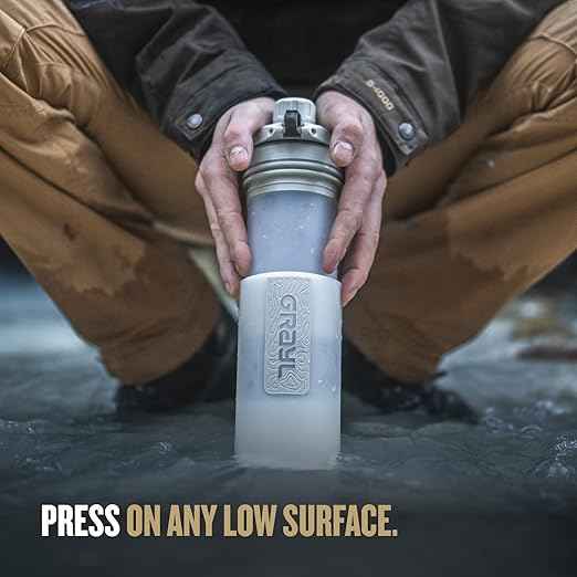 GRAYL GeoPress 24 oz Water Purifier Bottle - Filter for Hiking, Camping, Survival, Travel (Peak White)
