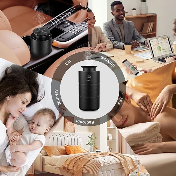 Waterless Car Oil Diffusers with 20ml Essential Oils, Aluminum USB Rechargeable Battery Powered Wireless Diffuser, 3 Timers 3 Mists Portable Aromatherapy Diffuser for Car Office Desk Room