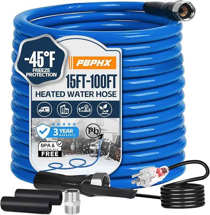 75FT Heated Water Hose for RV,Heated Drinking Water Hose with Thermostat,Lead and BPA Free,1/2"Inner Diameter,Temperatures Down to -40°F Self-Regulating,Blue Appearance