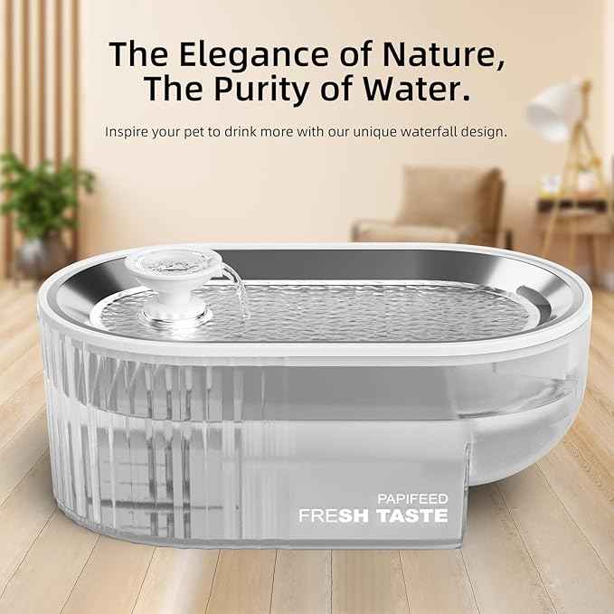 PAPIFEED Cat Water Fountain Stainless Steel, 84oz/2.5L Automatic Cat Water Fountain with Visible Water Level, Ultra Quiet Low Power Cat Water Bowl & Cat Water Dispenser (White)