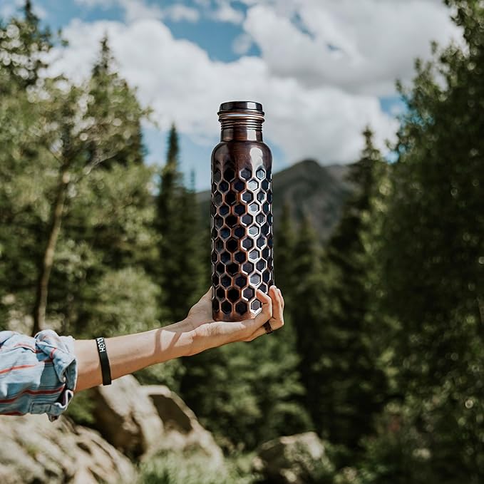 Copper Water Bottle With Beautiful Design 32 oz - Leak Proof Ayurvedic Drinkware Copper Vessel for Sports, Gym, Outdoors, Yoga, (Design 20)