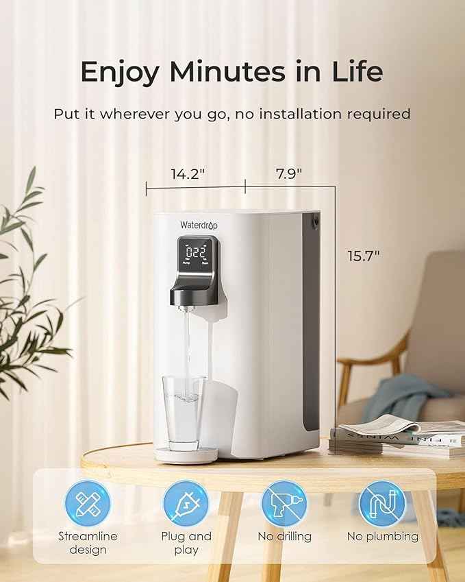 Waterdrop K19-S Countertop Reverse Osmosis System, 4 Stage Reverse Osmosis Water Filter Countertop, 3:1 Pure to Drain, Reduce PFAS, No Installation Required, BPA Free