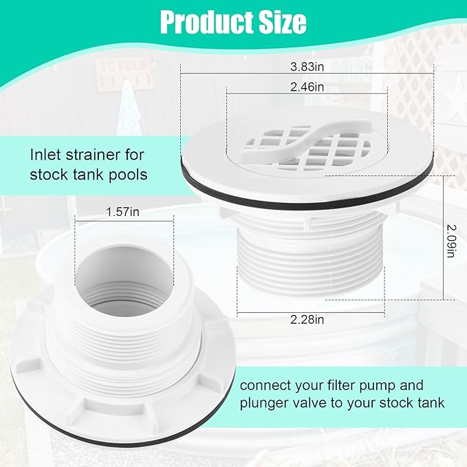 Threaded Inlet Strainer Kit Include Rubber Washer and Strainer Nut, Fits Intex Filter Pumps with 1-1/2" Hoses for Intex Stock Tank Pools and Stock Tank Pool Filter Kit Pool Accessories (2 Pcs) - AquaVibe