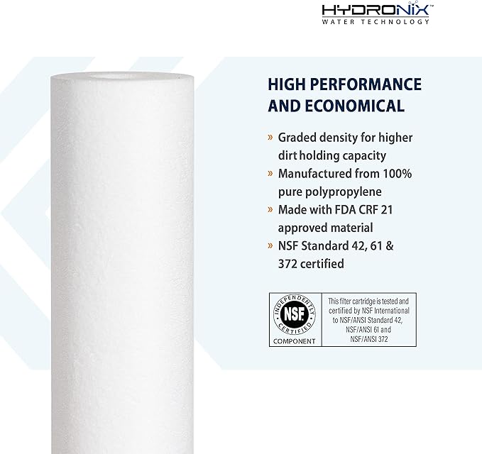 Hydronix SDC-25-2005 Whole House, RO Systems or Commercial Use Sediment Water Filter Cartridge 2.5" x 20" - 5 micron (PACK OF 4)