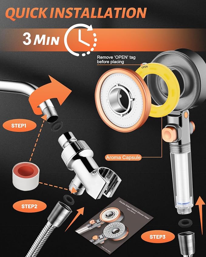 Luxsego Filtered Shower Head with Handheld Spray for Skin and Hair Care, High Pressure Shower Filter Head for Hard Water with Vitamin C, Ion Drops Showerhead Set Includes Hose & Adjustable Bracket