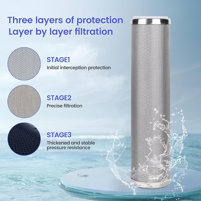 Amwater Stainless Steel Cleanable Wire Mesh Filter Cartridge 10”Length,2.5"OD(10 Micron)