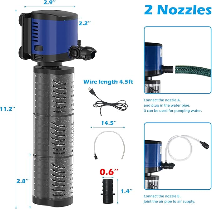 TARARIUM Aquarium Filter Powerful 260GPH for 35-75 Gallon Fish Tank Small Pond Fountain, Wave-Maker Submersible Water Pump Turtle Tank Filter for Saltwater & Freshwater System - AquaVibe