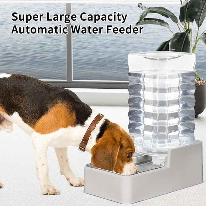 RIZZARI Stainless Steel Pet Water Feeder: 10L Large Gravity Waterer, Less Refills - Leak-Proof Auto Refill - Anti-Tip Base - Easy Clean - No Filter - for 40-60 LB Dogs - Multi-Pet/Garage/Travel