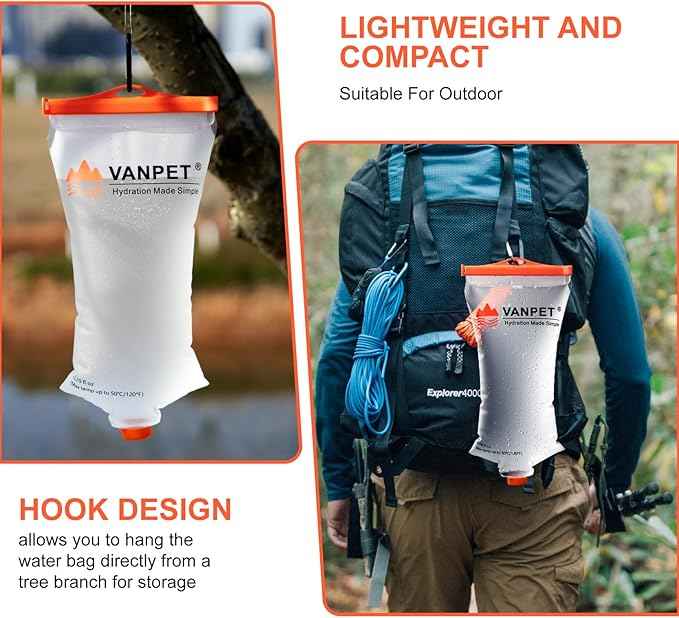 2L Water Bag Compatible with Sawyer Squeeze, Durable TPU Material, BPA & PVC Free, Collapsible Water Container for Camping, Hiking, Fishing or Traveling (1 Pc)