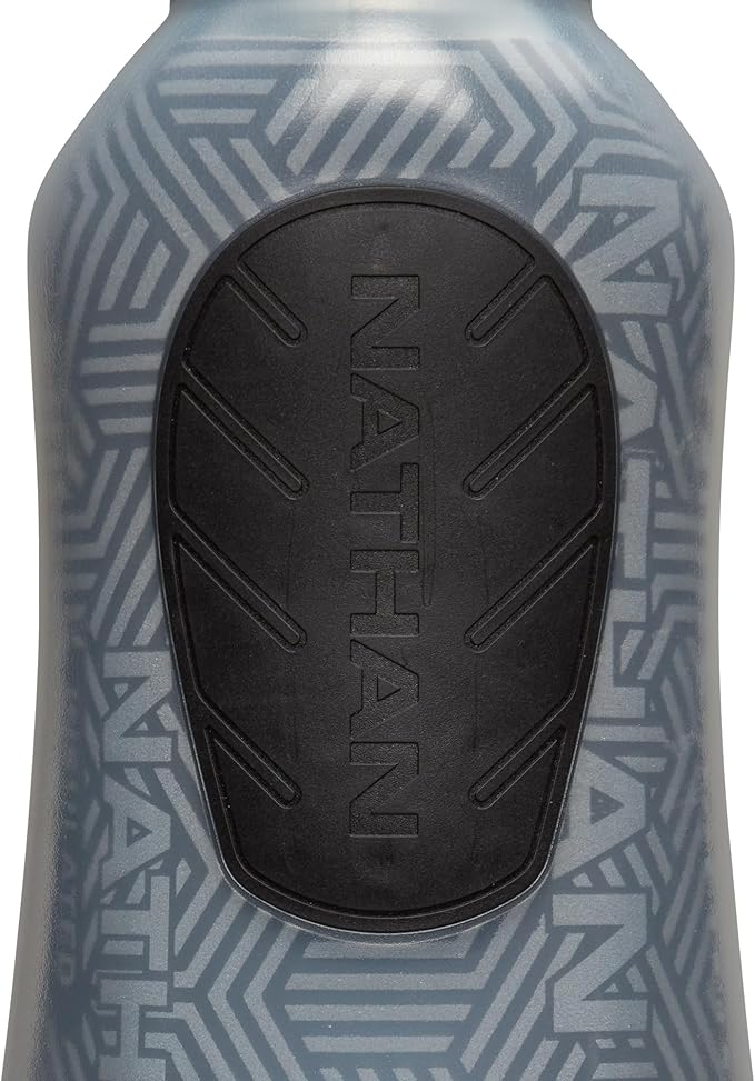 Nathan SpeedDraw 2 Insulated Handheld Running Water Bottle Flask – Double-Wall Insulation, Ergonomic Grip, Blast Valve Cap, Phone & Key Storage Pockets, Reflective Design - 18oz Insulated - Black