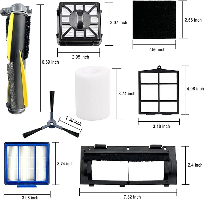 Replacement Part for Shark IQ R101AE RV1001AE AV912S AV1010AE RV1000 AV970 AV993 AV1002AE,1 Main Brush,1 Roller Brush Cover,4 Filter,8 Side Brushes,1 Pre Filter,1 Filter&2 Pre-Motor Foam&Felt Filter - AquaVibe