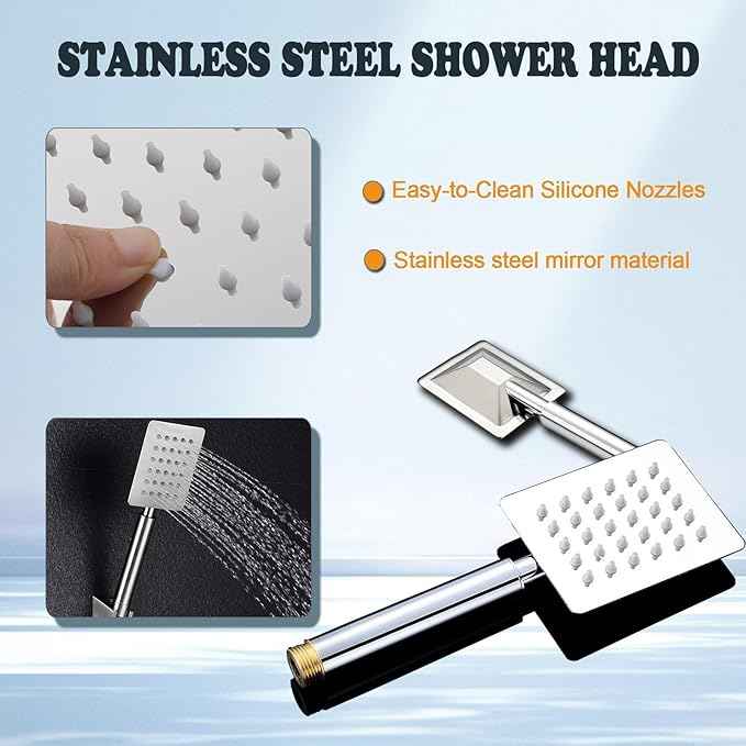 Filtered Rain Shower Head, High Pressure 8″Square, and All Metal Handheld Spray Combo with Stainless Steel Hose, Replacement 20 Stage Shower Filter for Hard Water, Chrome
