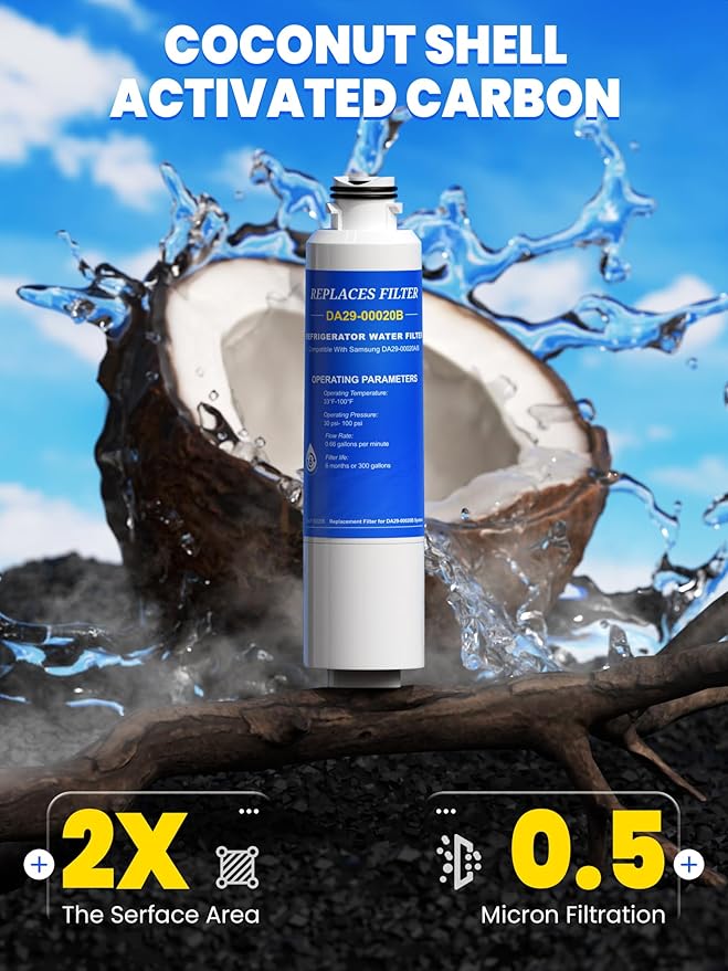 DA29-00020B Filter Compatible with Samsung Water Filter DA29-00020B, DA29-00020A, DA-97-08006A-B, HAF-CIN/EXP, HAF-CIN, HAF-CIN- exp, HAFCIN, 04609101000, 09101, 46-9101, 469101, 4 Pack, By CHOPLO - AquaVibe