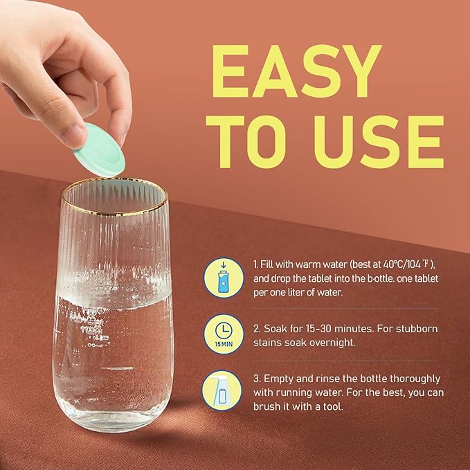 Water Bottle Cleaning Tablets, 36 Pack Bottle Clean Tablet Hydration Bladder Cleansing Tablets for Hydration Bladder, Water Bottle, Individually Packed, Apple Flavor