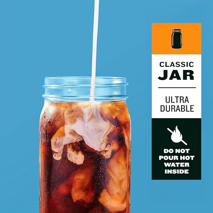 County Line Kitchen Glass Mason Jar Pitcher with Lid - Wide Mouth, 1 Quart (32 oz) - Heavy Duty, Leak Proof - Sun & Iced Tea Pitcher, Cold Brew Coffee, Breast Milk Storage, Water - Sky Blue