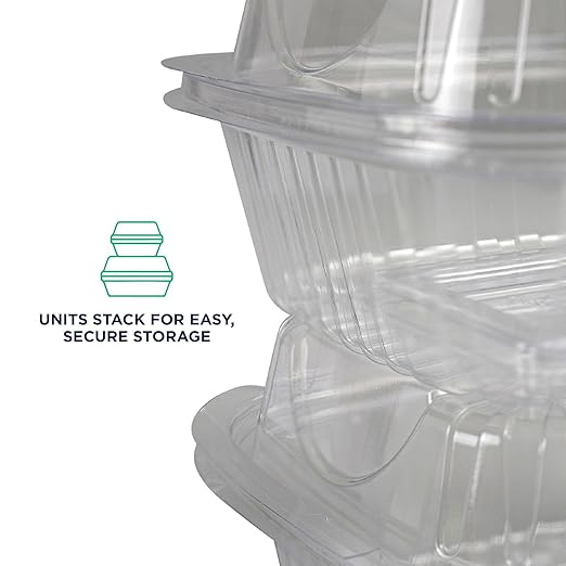 ECO PRODUCTS Compostable 32oz Rectangular Deli Containers With Lids, Case of 200, Veridian Clear Green Meal Prep, Made from PLA, A Renewable Material Made from Plants, One Lid Fits All