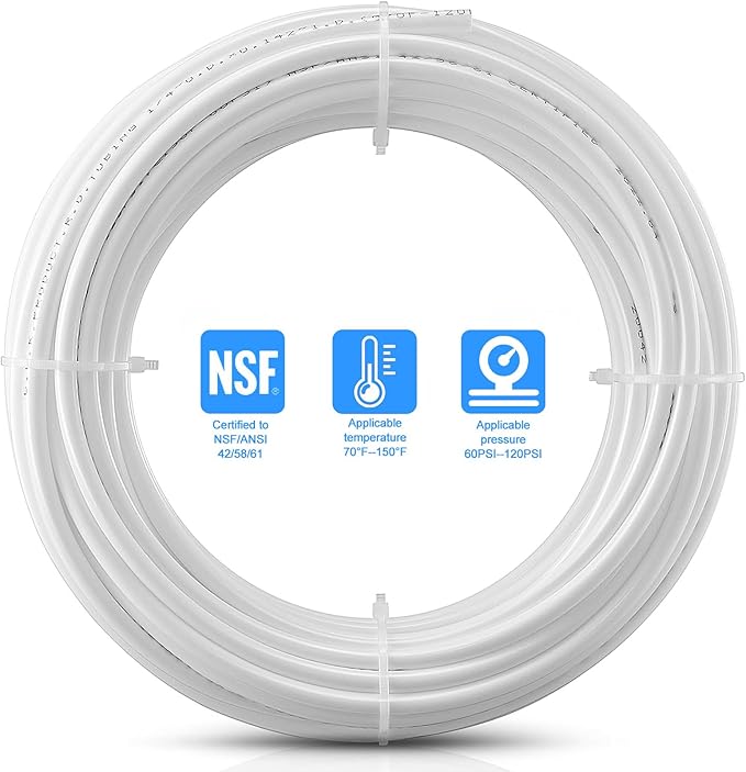 30FT 1/4 Inch O.D.RO Water Tubing,NSF Certified Pipe for RO(Reverse Osmosis) Water Purifier Filter System,BPA free Flexible Plastic Hose(white)