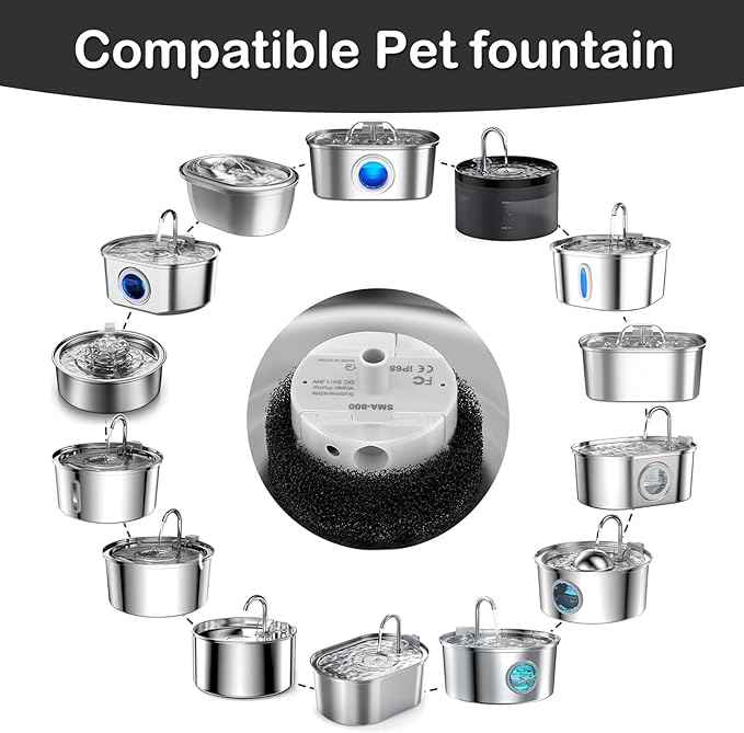 Cat Water Fountain Pump, Pet Water Fountain Replacement Pump SMA-800 Submersible Motor for Stainless Steel Indoor Cat Fountain Pump Replacement(Bottom Pumping)
