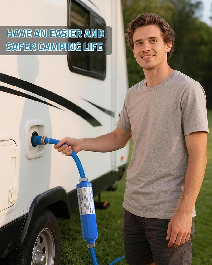 PAULINN RV Camper Inline Water Filter, 4 Packs Marine Garden Camping Water Hose KDF Filter Accessories for Boat Trailer Motorhome Gardening Planting Car Washing, Reduces Chlorine, Bad Taste & Odor