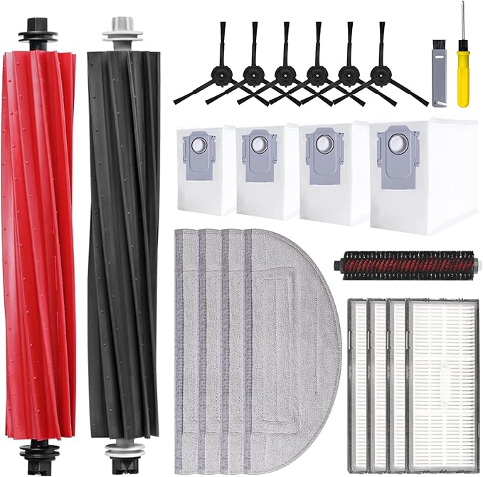 21 PCS Accessories Kit Compatible with Roborock S8 Pro Ultra Robot Vacuum Cleaner,6 Side Brushes,4 HEPA Filters,4 Dust Bags,1 Cleaning Brush,2 Main Brushes,4 Mop Pads,2 Tools - AquaVibe
