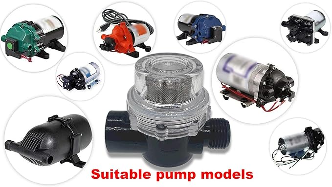 2 RV Trailer Water Pump Filter Fresh Water Pump Strainer ，Twist-On Pipe Filter. Compatible with WFCO, Shurflo Water Pumps, Applicable, RV Marine Water Pump Filter, Water Pump Strainer Filter