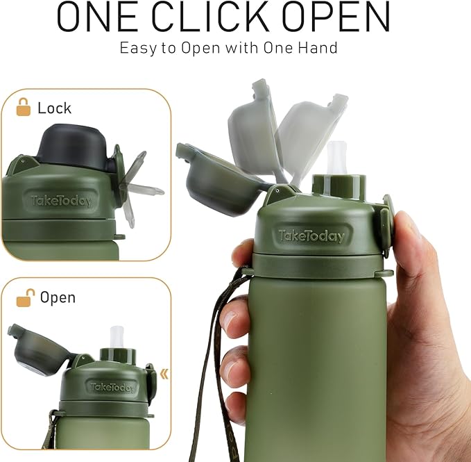 TakeToday Collapsible Water Bottles 20oz (600mL), Foldable Platinum Silicone Travel Water Bottle with Straw & Carry Strap, Leak-Resistant Screw Lid, Wide Mouth, BPA-Free for Hiking, Camping, Travel