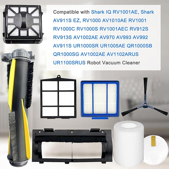 Replacement Part for Shark IQ R101AE RV1001AE AV912S AV1010AE RV1000 AV970 AV993 AV1002AE,1 Main Brush,1 Roller Brush Cover,4 Filter,8 Side Brushes,1 Pre Filter,1 Filter&2 Pre-Motor Foam&Felt Filter - AquaVibe
