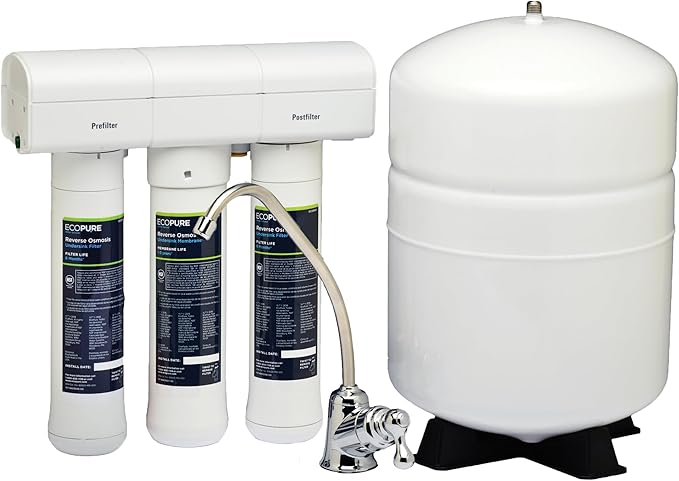 EcoPure ECOP30 Premium Reverse Osmosis System – Under Sink Drinking Water Filter System – NSF-Certified – Reduces Lead, Chlorine, and TDS –Bottled-Quality Water – Easy Filter Changes