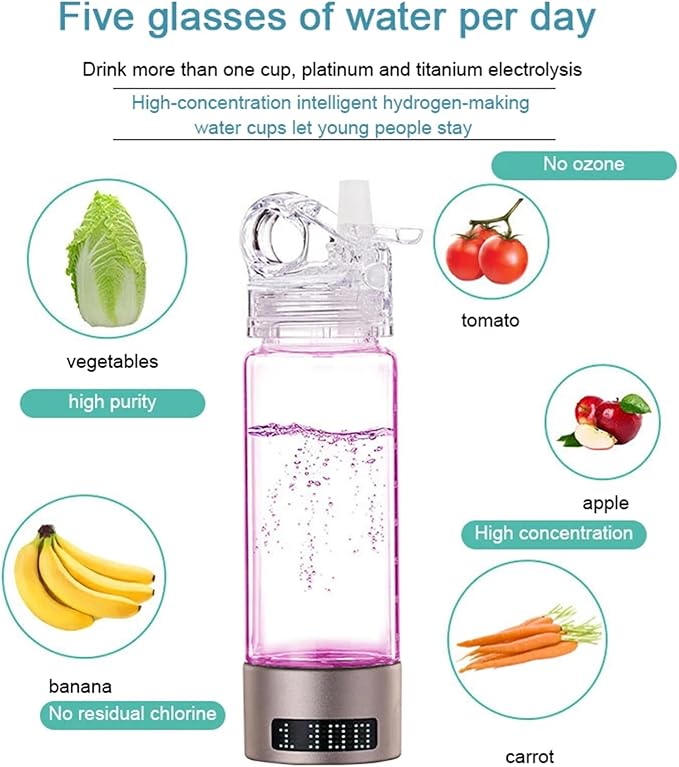 Hydrogen Rich Water Cup, SPE Technology Ionizer,with LED Smart Display, Portable USB Rechargeable Ionized Water Generator, with Inhaler Adapter