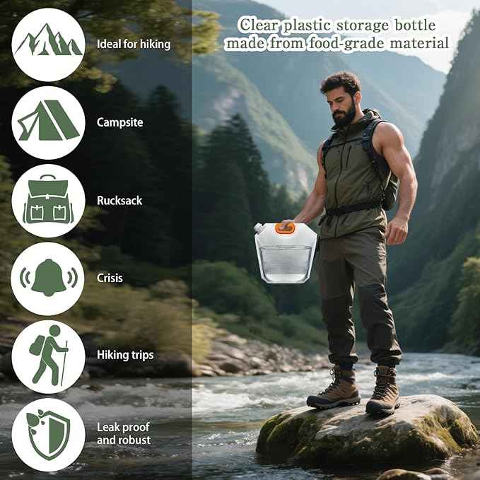 40 Pcs 1.3 Gallon Collapsible Water Storage Bag with Funnel and Stickers Leakproof Emergency Jug Container Clear Plastic Water Bladder Outdoor Flat Pouch for Hiking Sport Backpack Camping