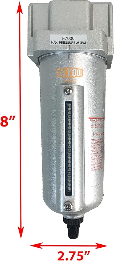 1/2" NPT HEAVY DUTY Industrial Grade Particulate Filter/Water Trap For Air Compressor Compressed Air Lines, 5u With Metal Bowl (AUTO DRAIN) - AquaVibe