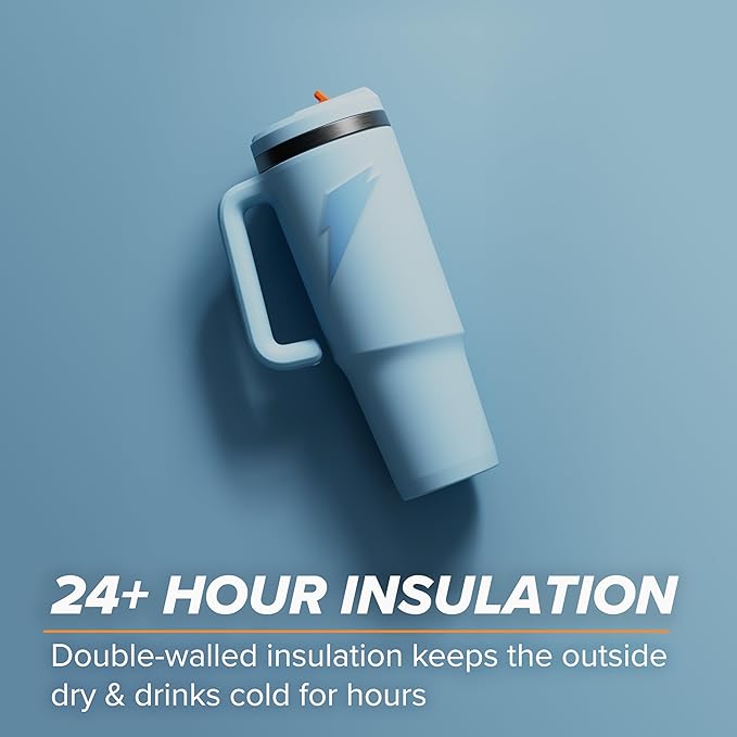 Gatorade Crossover Stainless Steel Tumbler Water Bottle, Light Blue, Double-Wall Insulation, 36 fl oz