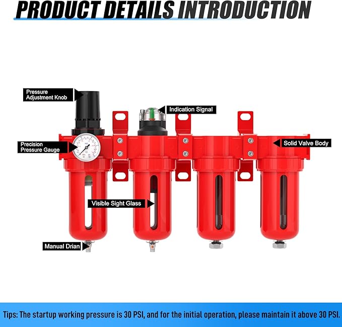 3/8" NPT Industrial Grade 4 Stage Aluminum Air Drying System, Coalescing Filter, Particulate Filter, Double Desiccant Dryer and Air Regulator,Manual Drain For Plasma Cutter and Paint Spray - AquaVibe