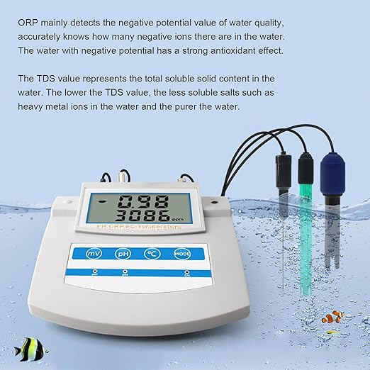 6-in-1 Water Quality Monitor, Smart Desktop Water Quality Tester with PH ORP EC CF TDS Temp Tester Function, Rechargeable Continuous Monitor Tester with LCD Display, for Aquariums Pools[US110V]