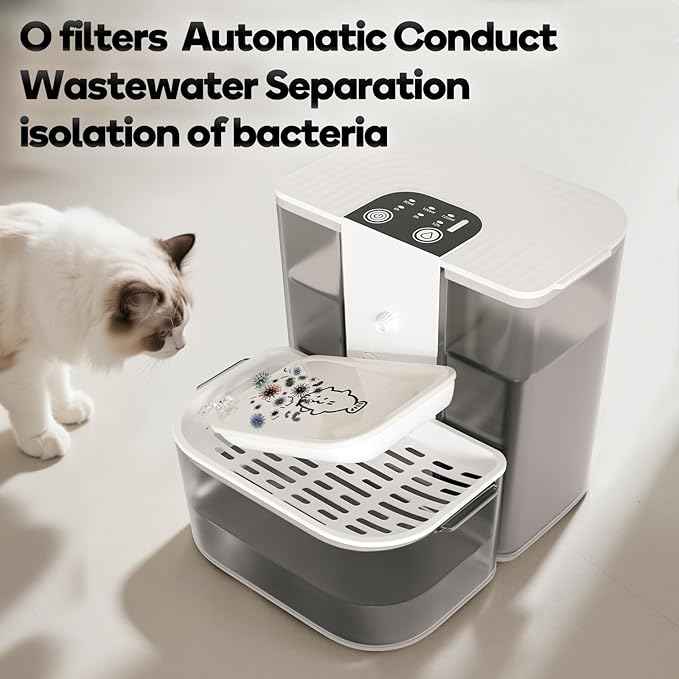 Cat Water Fountain with Heating, No Filters, Wastewater Separation, Ceramic Bowl Preventing Black Chin, 4.5L Automatic Wireless Water Dispenser for Cats and Small Dogs