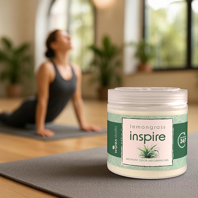 Wipex Odor Eliminator Gel Jar - Inspire Lemongrass 15oz, Odor Eliminator for Home, Effective Odor Absorber for Long-Lasting Freshness, Ideal for Rooms, Offices & Yoga Studios, 3pk