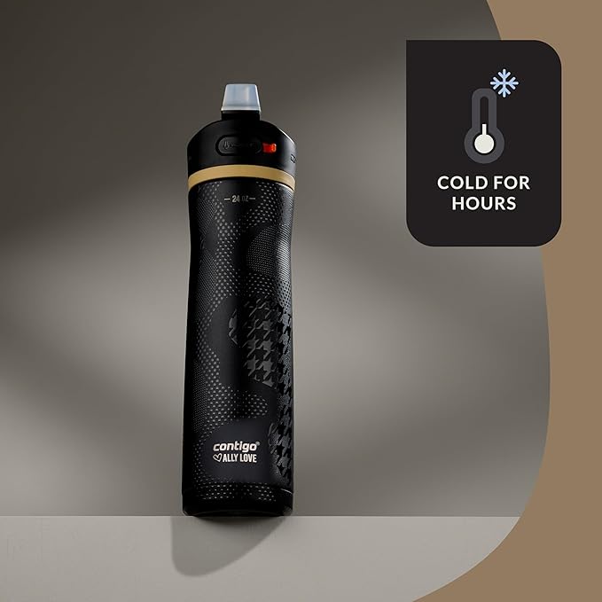 Contigo x Ally Love Ashland Chill 2.0, Stainless Steel, Spill Proof Water Bottle with AutoPop Easy Lean Lid, BPA Free, 24oz, Licorice