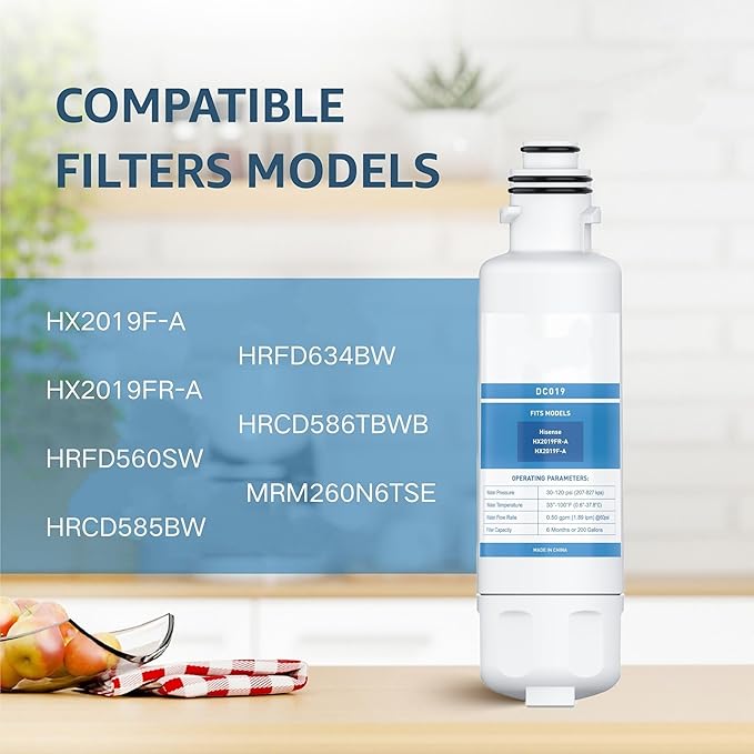 HX2019FR-A, HX2019F-A Water Replacement, Compatible With Hisense HRM260N6TSE, HRFD560SW, HRCD585BW, HRCD650BW, HRFD634BW, HRCD586TBWB and Mora MRM260N6TSE, 1 PC
