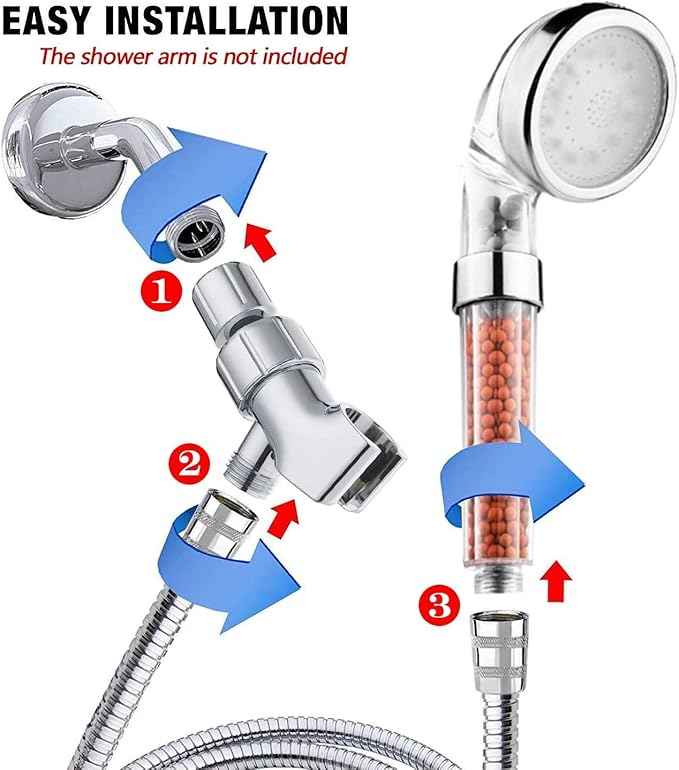 PRUGNA LED Shower Head with Hose and Shower Arm Bracket, High-Pressure Filter Handheld Shower for Repair Dry Skin and Hair Loss - 7 Colors Change Cyclically