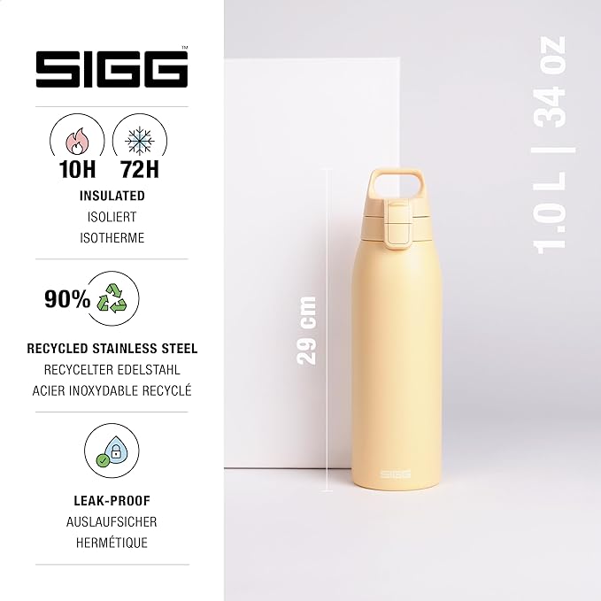 SIGG - Shield Therm- Stainless Steel Insulated Water Bottle - Carbonated Drinks, Leakproof, BPA Free, Recycled, 25, 34Oz
