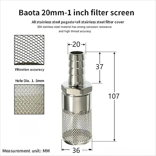 304 Stainless Steel Water Pump Filter Hose End Strainer Barbed Inline Mesh Screen, Assorted Sizes for Pressure Washer Garden RV Prevents Debris Clogging,1pcs(20mm 1 Inch)