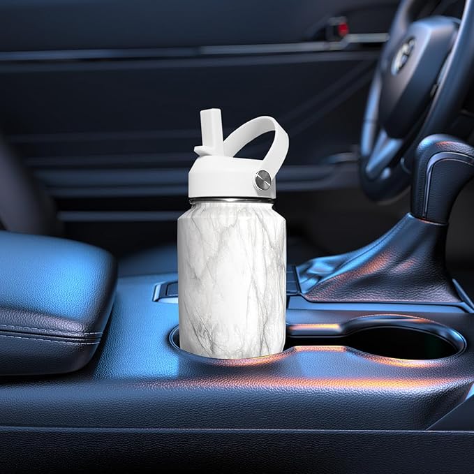 SENDESTAR 32oz Water Bottle Wide Mouth Stainless Steel Vacuum Insulated Double Wall with Straw Lids Fit in Any Car Cup Holder,Marbling