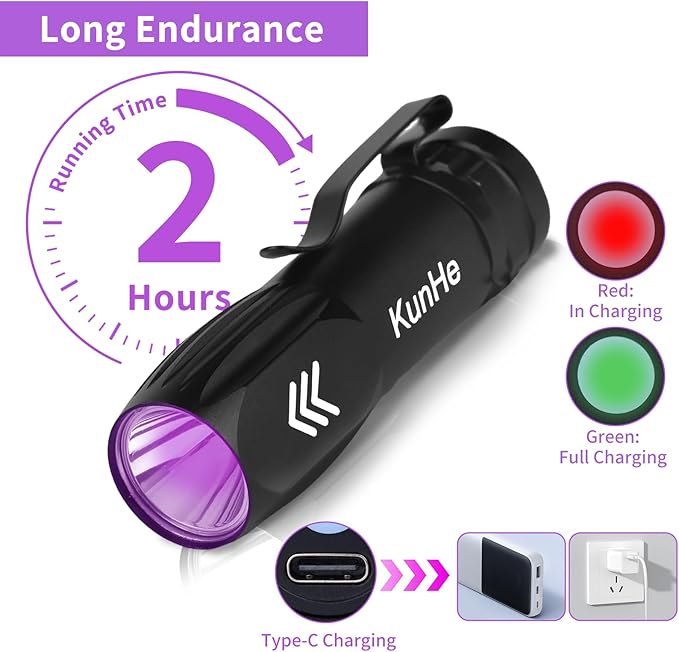 KunHe 20 Pack Mini UV 395nm Flashlight 3W Rechargeable UV Flashlight Bulk for Hotel Cleaning Pet Stain Detection Scorpion Seeking Mineral Identification Resin Curing
