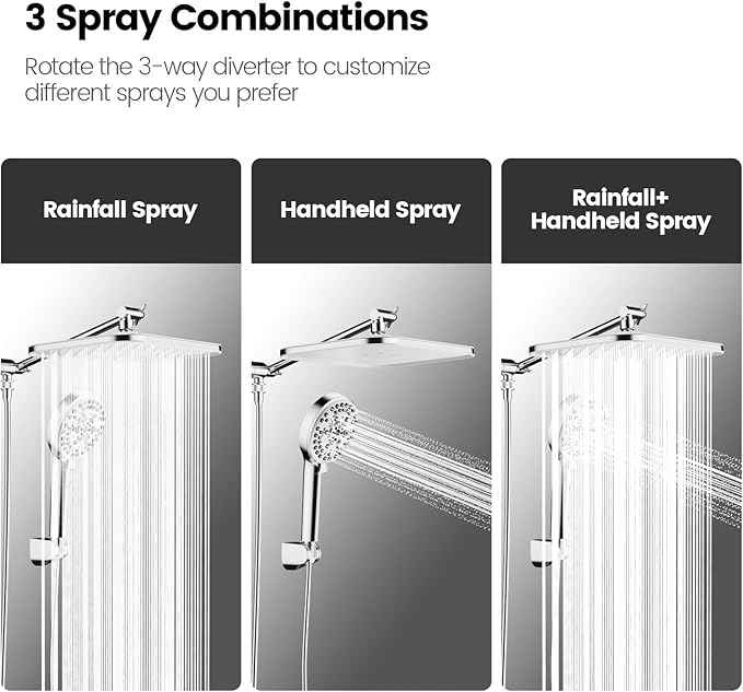 JOMOO Handheld Shower Head Combo, 12 Inch Rain Shower Head, Dual Showerhead Set with Filtered Handheld, Power Wash Mode, 10 Spray Settings, 3-Way Diverter, High Pressure for Bathroom, Chrome