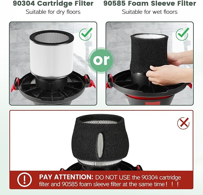 90304 Replacement Filter Kit Compatible with Shop Vac Cartridge Filter 90350 90304 90333 90585, Fits Most 5 Gallon and above Wet Dry Vacuum Cleaner (2+2+4+1) - AquaVibe